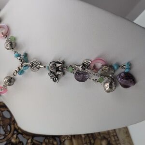CHICOS Pink Purple Turquoise BEADED STATEMENT NECKLACE  Elephant Lucky Charms